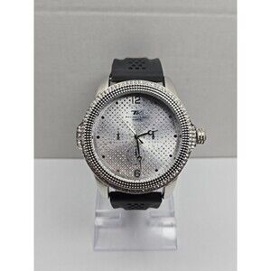 Techno King 51mm Iced Out Crystal Bezel Dial Black Strap Quartz Mens New Battery